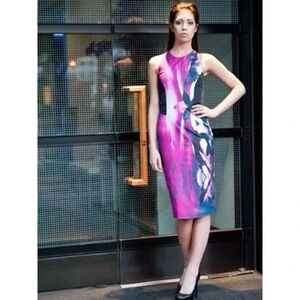michael angel watercolor print fitted dress